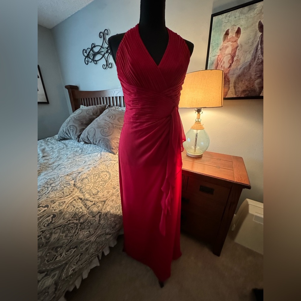 David’s Bridal Red Halter Chiffon Dress Size 6